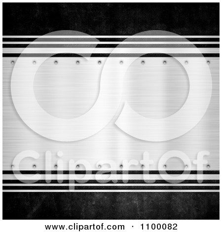 Clipart 3d Silver Riveted Brushed Metal Plaque Over Dark Texture - Royalty Free Illustration by KJ Pargeter