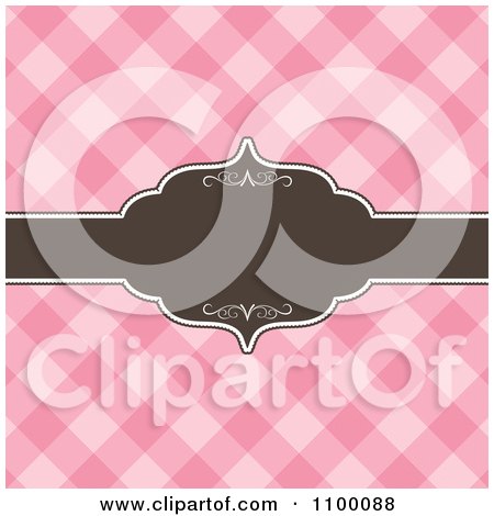 Clipart Brown Ornate Frame With Copyspace Over Pink Checkers - Royalty Free Vector Illustration by KJ Pargeter