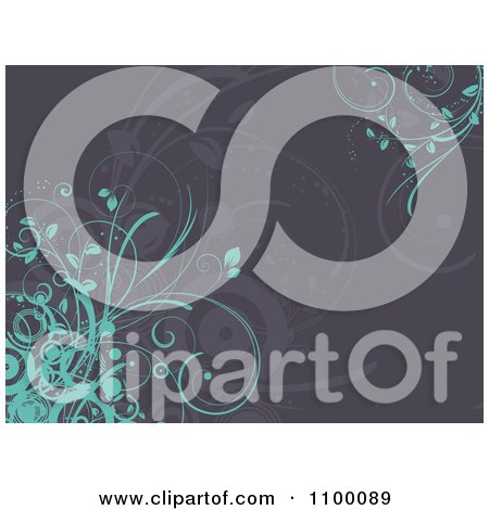 Clipart Gray Background With Turquoise Floral Vines - Royalty Free Vector Illustration by KJ Pargeter