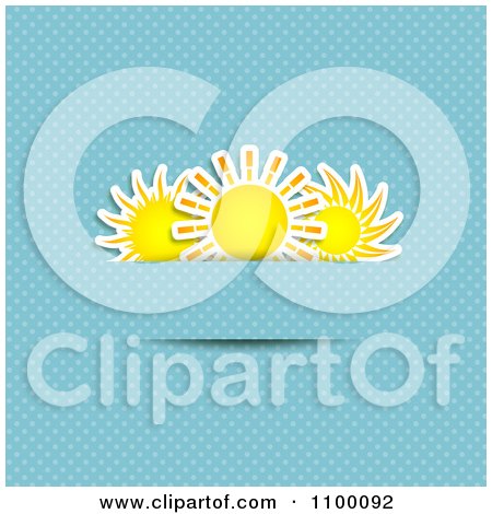 Clipart Three Suns Tucked Into Slits On A Blue Polka Dot Background - Royalty Free Vector Illustration by KJ Pargeter