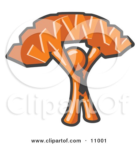 Proud Orange Business Man Holding WWW Over His Head Clipart Illustration by Leo Blanchette