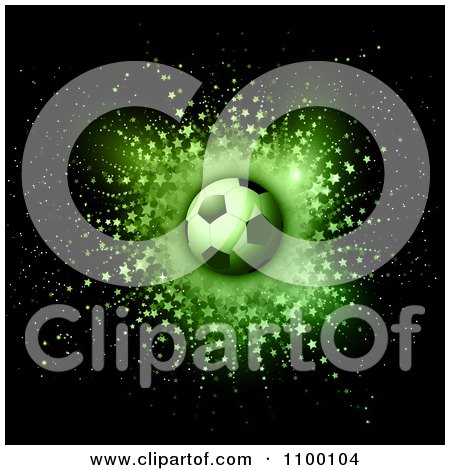 Clipart Soccer Ball Over A Starburst In Green Over Black - Royalty Free Vector Illustration by KJ Pargeter