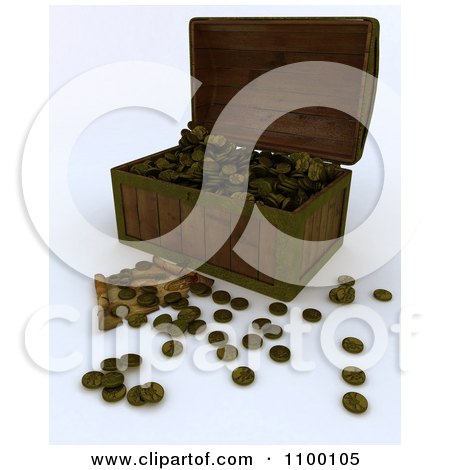 Clipart 3d Wooden Treasure Chest With Gold Booty Coins A Map And Key - Royalty Free CGI Illustration by KJ Pargeter