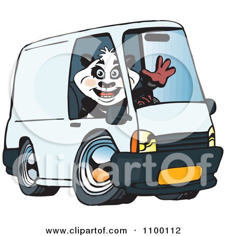 Clipart Waving Panda Driving A Delivery Van - Royalty Free Vector Illustration by Dennis Holmes Designs