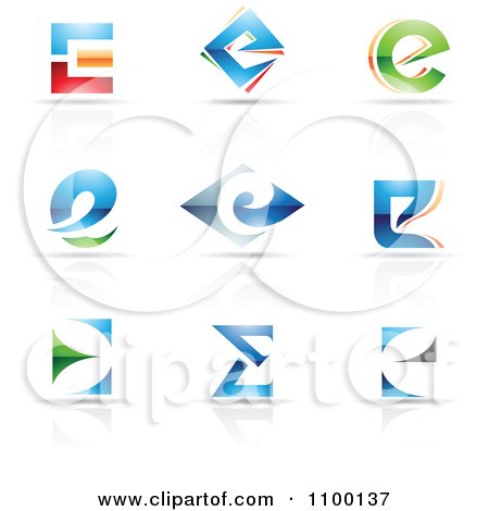 Clipart Colorful Letter E Icons With Reflections - Royalty Free Vector Illustration by cidepix