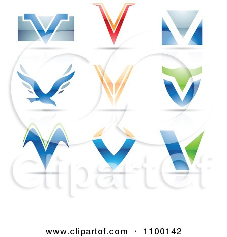 Clipart Colorful Letter V Icons With Reflections - Royalty Free Vector Illustration by cidepix