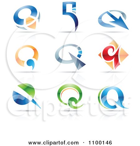 Clipart Colorful Letter Q Icons With Reflections - Royalty Free Vector Illustration by cidepix