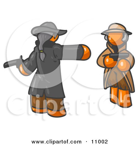 Orange Man Challenging Another Orange Man to a Duel With Pistils Clipart Illustration by Leo Blanchette