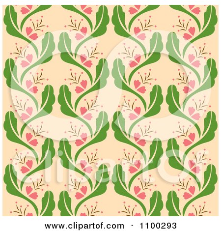 Clipart Seamless Pink And Green Floral Background Pattern - Royalty Free Vector Illustration by Cherie Reve