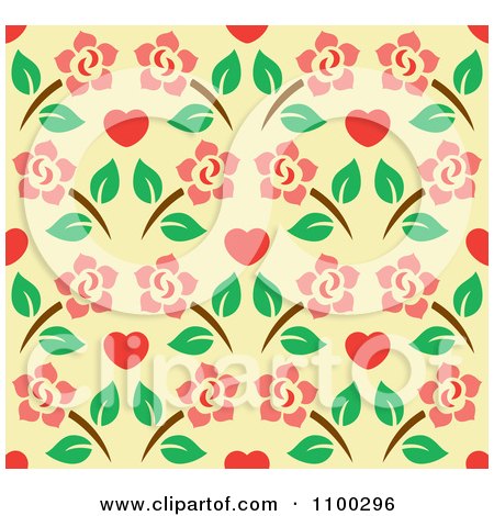 Clipart Seamless Heart And Floral Background Pattern - Royalty Free Vector Illustration by Cherie Reve