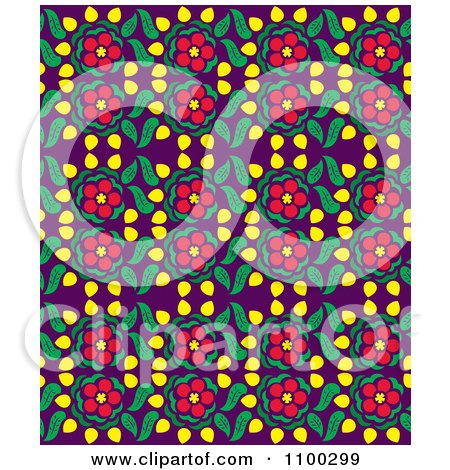 Clipart Seamless Red Green Yellow And Purple Floral Background Pattern - Royalty Free Vector Illustration by Cherie Reve