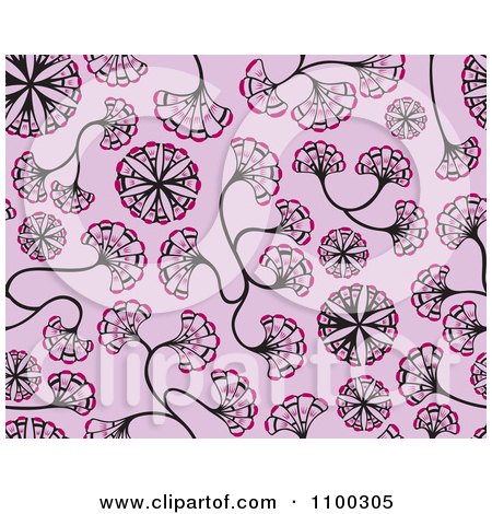 Clipart Seamless Pink And Purple Floral Ginkgo Biloba Background Pattern - Royalty Free Vector Illustration by Cherie Reve
