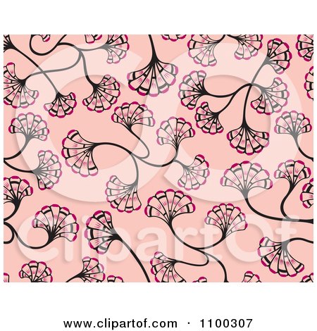 Clipart Seamless Pink Floral Ginkgo Biloba Background Pattern - Royalty Free Vector Illustration by Cherie Reve