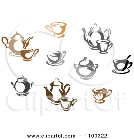 Clipart Brown Black And White And Gray Tea Icons - Royalty Free Vector Illustration by Vector Tradition SM