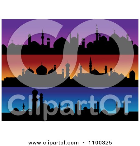 Clipart Purple Orange And Blue Banners With Silhouetted Mosques - Royalty Free Vector Illustration by Vector Tradition SM