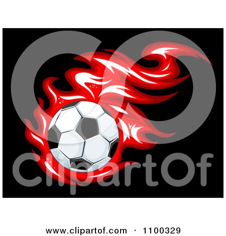 Clipart Shiny Soccer Ball And Red Flames On Black - Royalty Free Vector Illustration by Vector Tradition SM
