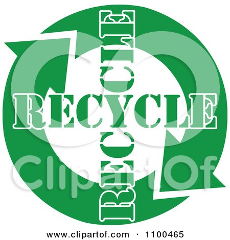 Clipart Green Recycle Arrows And Text Flowing In A Circle - Royalty Free Vector Illustration by Andy Nortnik