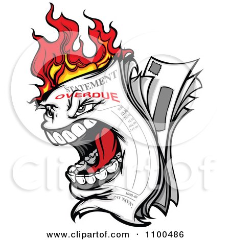 Clipart Screaming Burning Overdue Bill Statement - Royalty Free Vector Illustration by Chromaco