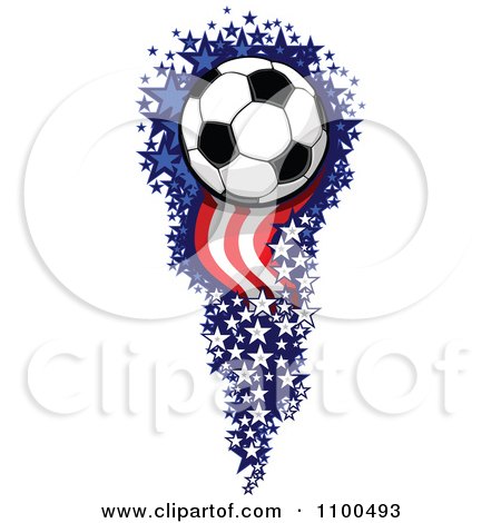 Clipart Soccer Ball Flying With A Trail Of American Stars And Stripes - Royalty Free Vector Illustration by Chromaco