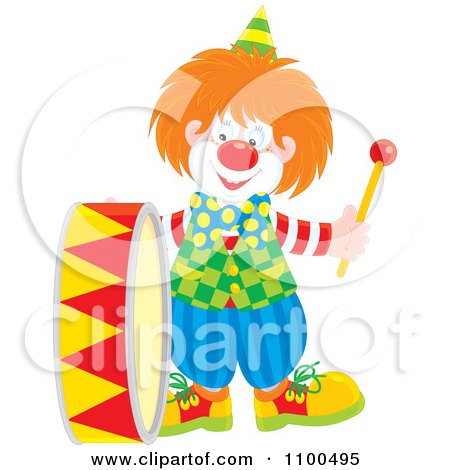 Clipart Happy Clown Playing A Drum - Royalty Free Vector Illustration by Alex Bannykh