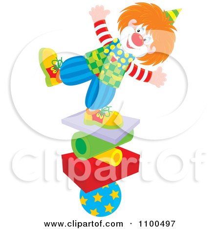Clipart Happy Clown Balancing On A Stack Of Shapes - Royalty Free Vector Illustration by Alex Bannykh
