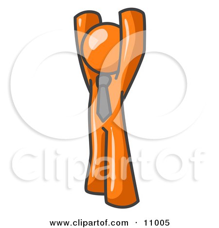 Orange Man Standing With His Arms Above His Head Clipart Illustration by Leo Blanchette