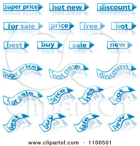 Clipart Blue And White Retail Pencil Or Arrow Labels With Reflections - Royalty Free Vector Illustration by dero