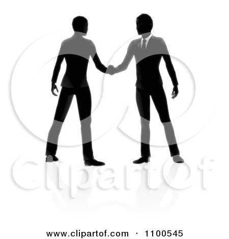 Clipart Silhouetted Business Men Engaged In A Hand Shake With Reflections - Royalty Free Vector Illustration by AtStockIllustration