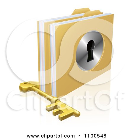 Clipart 3d Skeleton Key By Locked Secure Folders With A Key Hole - Royalty Free Vector Illustration by AtStockIllustration