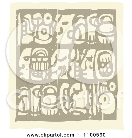 Clipart Mayan Faces Brown And Beige - Royalty Free Vector Illustration by xunantunich