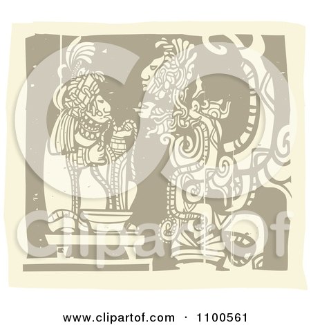 Clipart Mayan King Eating Before A God Brown And Beige - Royalty Free Vector Illustration by xunantunich