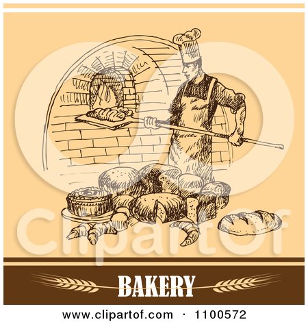 Clipart Bakery Sketch Of A Chef Bread And Brick Oven - Royalty Free Vector Illustration by Eugene