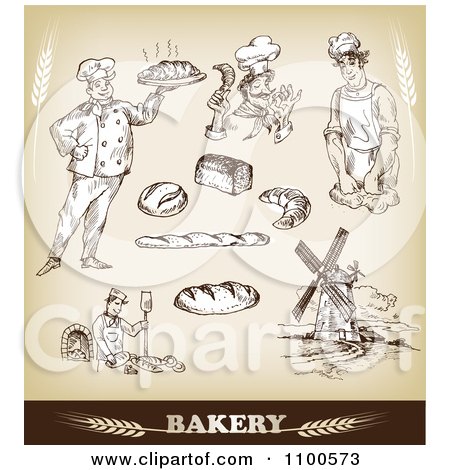 Clipart Bakery Sketches With Chefs And Bread 1 - Royalty Free Vector Illustration by Eugene