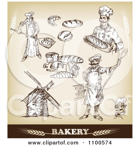 Clipart Bakery Sketches With Chefs And Bread 2 - Royalty Free Vector Illustration by Eugene