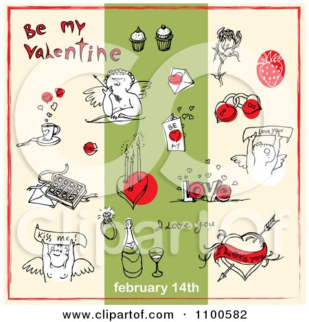 Clipart Valentines Day Items And Text On Beige And Green 1 - Royalty Free Vector Illustration by Eugene