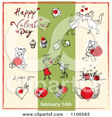 Clipart Valentines Day Items And Text On Beige And Green 2 - Royalty Free Vector Illustration by Eugene
