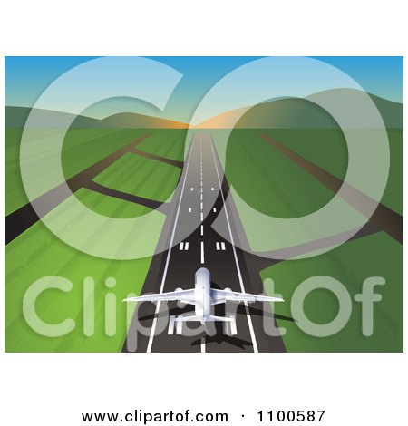 Clipart Airplane Landing On A Runway - Royalty Free Vector Illustration by Eugene