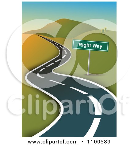 Clipart Curvy Road With A Right Way Sign - Royalty Free Vector Illustration by Eugene
