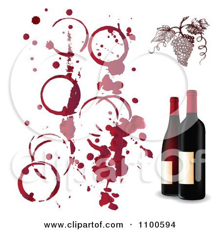 Clipart Red Grapes With Wine Stains And 3d Bottles - Royalty Free Vector Illustration by Eugene