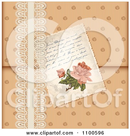 Clipart Victorian Rose Love Letter Tucked In Lace - Royalty Free Vector Illustration by Eugene