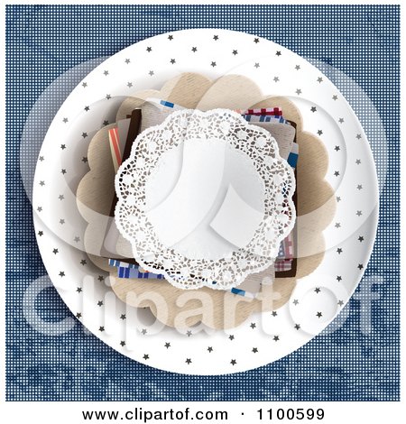 Clipart Lacy Dantelle Doily On A Plate On Blue Table Cloth - Royalty Free Vector Illustration by Eugene