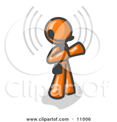 Orange Customer Service Representative Taking a Call With a Headset in a Call Center Clipart Illustration by Leo Blanchette