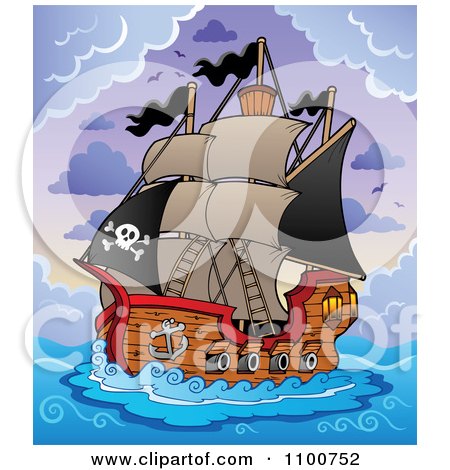 Clipart Pirate Ship Sailing In A Storm - Royalty Free Vector Illustration by visekart