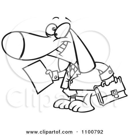 Clipart Outlined Legal Beagle Attorney Lawyer Dog Holding A Document - Royalty Free Vector Illustration by toonaday