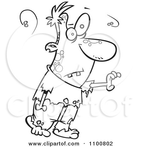 Clipart Outlined Smelly Zombie Walking With One Hand Out - Royalty Free Vector Illustration by toonaday