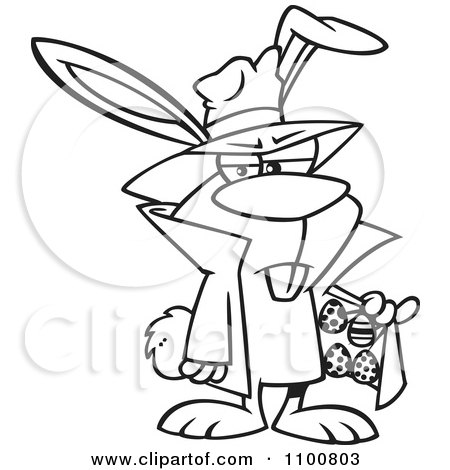 Clipart Outlined Cartoon Easter Bunny Dealing Eggs - Royalty Free Vector Illustration by toonaday