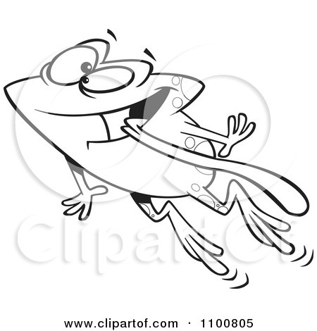 Clipart Outlined Happy Frog Leaping With His Tongue Hanging Out - Royalty Free Vector Illustration by toonaday