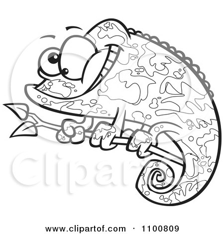 Clipart Happy Outlined Cartoon Chameleon Lizard With Camoflauge Patterns - Royalty Free Vector Illustration by toonaday