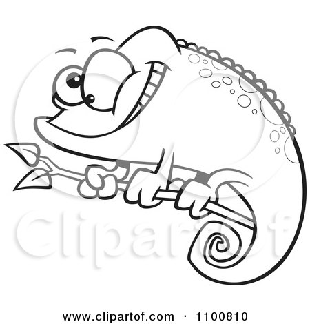 Clipart Happy Outlined Cartoon Spotted Chameleon Lizard - Royalty Free Vector Illustration by toonaday