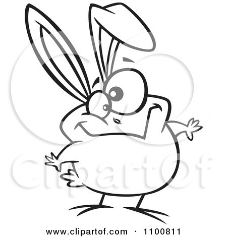 Clipart Outlined Cartoon Goofy Easter Chick With Bunny Ears - Royalty Free Vector Illustration by toonaday